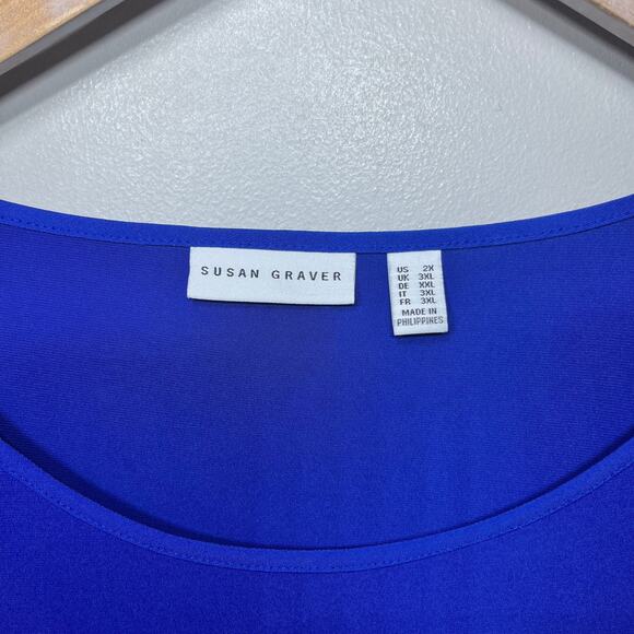 Susan Graver Tunic Cobalt Blue Ruffle Bell Sleeve Slinky Knit Dressy Office 2X - Picture 4 of 6